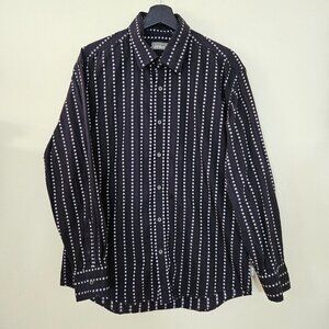 Ted Baker Jean Shirt Mens 6 US L Black Cream Cotton LS Swiss Dots Buttons Boho